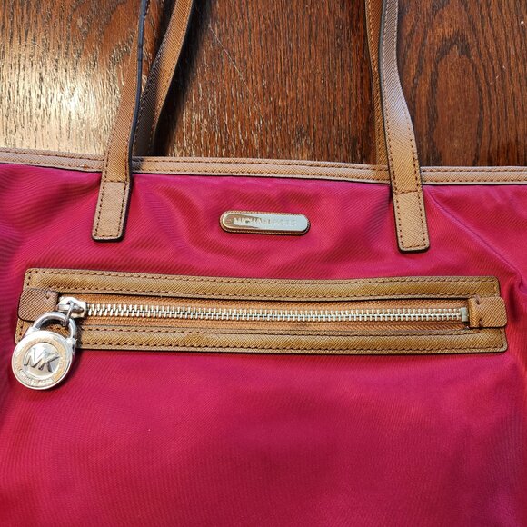 Michael Kors Kempton Red Nylon with Leather Accents Tote Bag - Picture 3 of 16